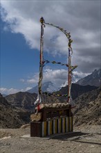 Praying flags on a remote valley, Kingdom of Mustang, Nepal, Asia