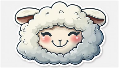 A soft and fluffy cartoon sheep with a content and joyful expression, ai generated, AI generated