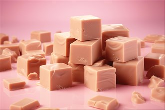 Fudge sweets on pastel pink background. KI generiert, generiert AI generated