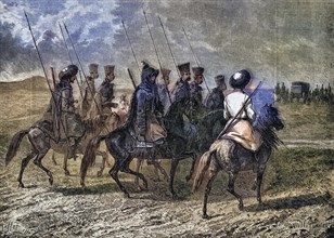 Cossack escort, Historical, digitally restored reproduction from a 19th century original, Record
