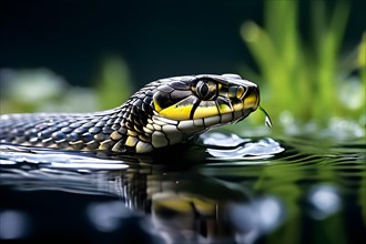 Grass snake swimming muscles visibly tensed, AI generated