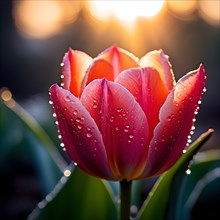 Raindrops glistening on the vibrant petals of tulips, AI generated