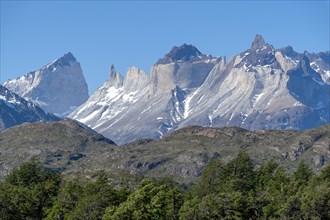Characteristic mountain range at Lago Grey, Torres del Paine National Park, Parque Nacional Torres