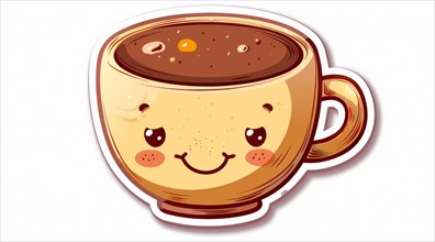 A cute coffee cup with a cheerful face giving a warm and cozy vibe, ai generated, AI generated