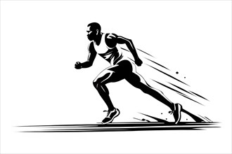 Human athlete starting in track and field, black and white illustration, AI generated
