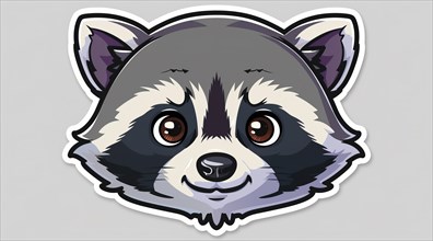 An expressive cartoon raccoon sticker with big eyes and grey fur, ai generated, AI generated