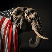 Profile view of a majestic elephant, the political symbol for the Republican Party, with an