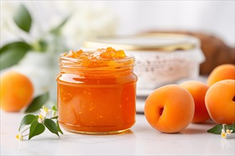 Jar with apricot jam or marmelade. KI generiert, generiert AI generated
