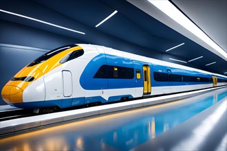 Modern train in tunnel, underground station, AI generated