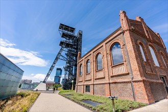 View of tower shaft Warszawa II and Silesian museum, Katowice, Poland, Europe