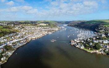 Dartmouth and Kingswear over River Dart from a drone, Devon, England, United Kingdom, Europe