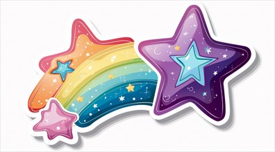 Playful stickers featuring colorful stars and a rainbow in pastel shades, ai generated, AI