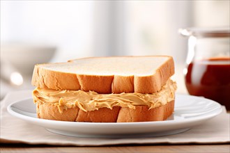 Peanut butter toast sandwich on plate. KI generiert, generiert AI generated