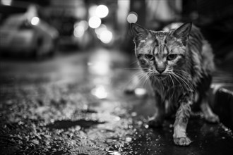 An abandoned, stray domestic cat in a city, AI generated, AI generated, AI generated