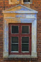 Window, facade, house, house wall, detail, dilapidated, withered, peeling, paint, brick, old,