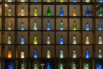 Colourful bottles on shelf, soda bottles, colourful, illuminated, order, colourful, glass, primary