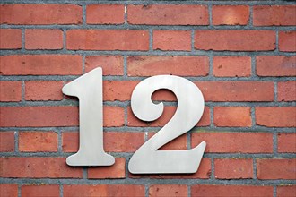 Number, 12, number, bricks, red, The house number 12 is placed on the wall of the house