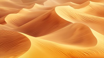 Smooth wavy patterns on sand dunes captured during golden hour, ai generated, AI generated