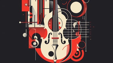 A bold, geometric, monochromatic abstract of a violin against a black background, ai generated, AI