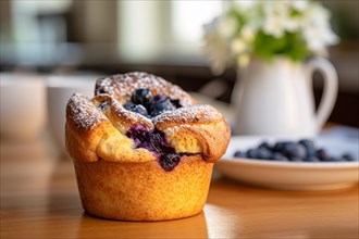 Blueberry Popover pastry on table. KI generiert, generiert AI generated
