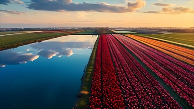 Endless field of multicolored tulips, AI generated