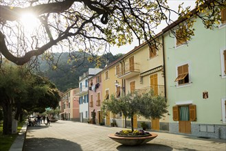 Village with colourful houses by the sea, Rapallo, Italian Riviera, Liguria, Italy, Europe
