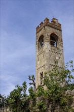 Tower of the church of Sant'Agata, Asciano, Crete Senesi, Tuscany, Italy, Europe