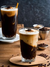 Vietnamese iced coffee distinct layers of dark coffee and sweetened condense milk, AI generated