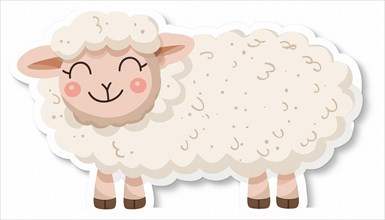 A fluffy, happy cartoon sheep with adorable pink cheeks, ai generated, AI generated