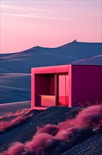 Architectural minimalism capturing pink walls, AI generated