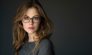 Contemplative woman in glasses, natural look with soft focus AI generated