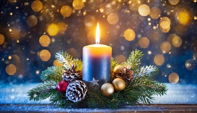 Ai generated, Advent wreath with burning candles, Christmas time, Christmas decoration, 1st Advent,
