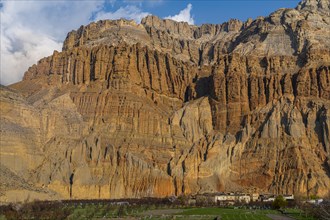 Eroded rock formations behind Chhusang village, Kingdom of Mustang, Nepal, Asia