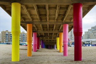 Pier in Scheveningen, beach, bridge, colourful, pillar, architecture, design, North Sea, North Sea