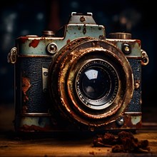 Vintage camera with peeling paint and patches of rust capturing its historical essence, AI