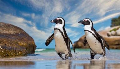 AI generated, Two african penguins (Spheniscus demersus)