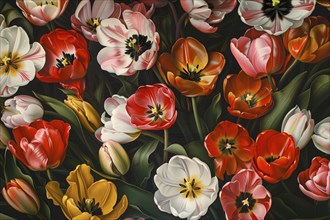 Illustration, tulips in different colours, AI generated, AI generated, AI generated