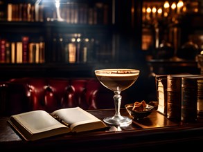 Espresso martini beckoning from a softly lit cozy cafe bar, AI generated