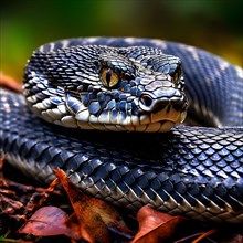 European adder coiled in a striking position showcasing its distinctive patterning, AI generated