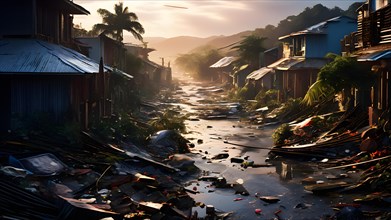 Hurricane aftermath community unites for cleanup, AI generated