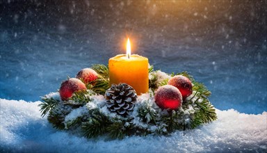 Ai generated, Advent wreath with burning candles, Christmas time, Christmas decoration, First