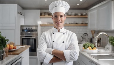 AI generated, Portrait, An attractive chef in the kitchen of a hotel