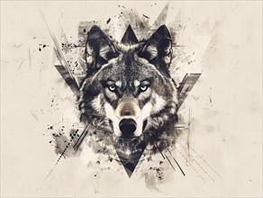 Abstract illustration of a wolf with contrasting geometric shards in black and white, ai generated,