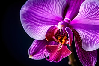 Macro of the heart of an orchid intricate details inner textures, AI generated