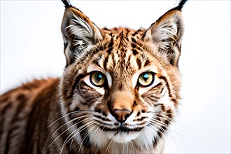 Eurasian lynx portrait isolated white background, AI generated