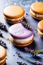 Gourmet ice cream sandwich with french macarons lavender honey ice cream, AI generated