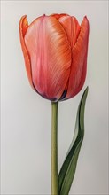 Realistic colored botanical illustration of a fresh tulip flower, ai generated, AI generated