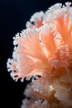 Close up photo of a single coral polyp transitions from vibrant hues to white, AI generated