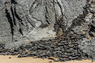 Rock strata on the Portuguese Atlantic coast, geology, grey, rock, slate, earth history, rock,
