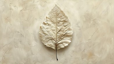 A beige, bas-relief style leaf imprint with intricate textures against a textured background, ai